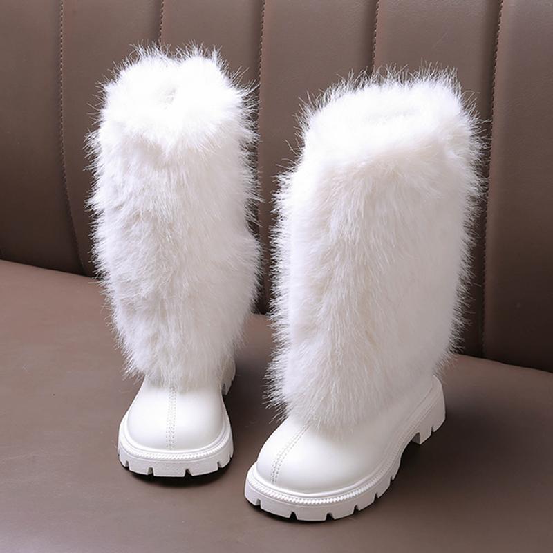 Warm Long Plush Rear Zip Knee Boots Girl 2025 Winter Comfort Thick Bottom Non Slip Booties Fashion Solid Faux Fur Boots Child