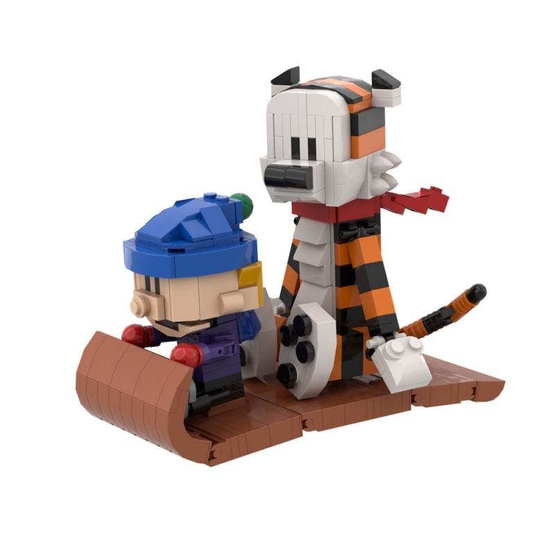 MOC Кэлвин и Хоббс Модель Строительные блоки Сани Тигр Мультяшная Фигурка для Активности Собранный Кирпичный Конструктор Детский Подарок на День Рождения