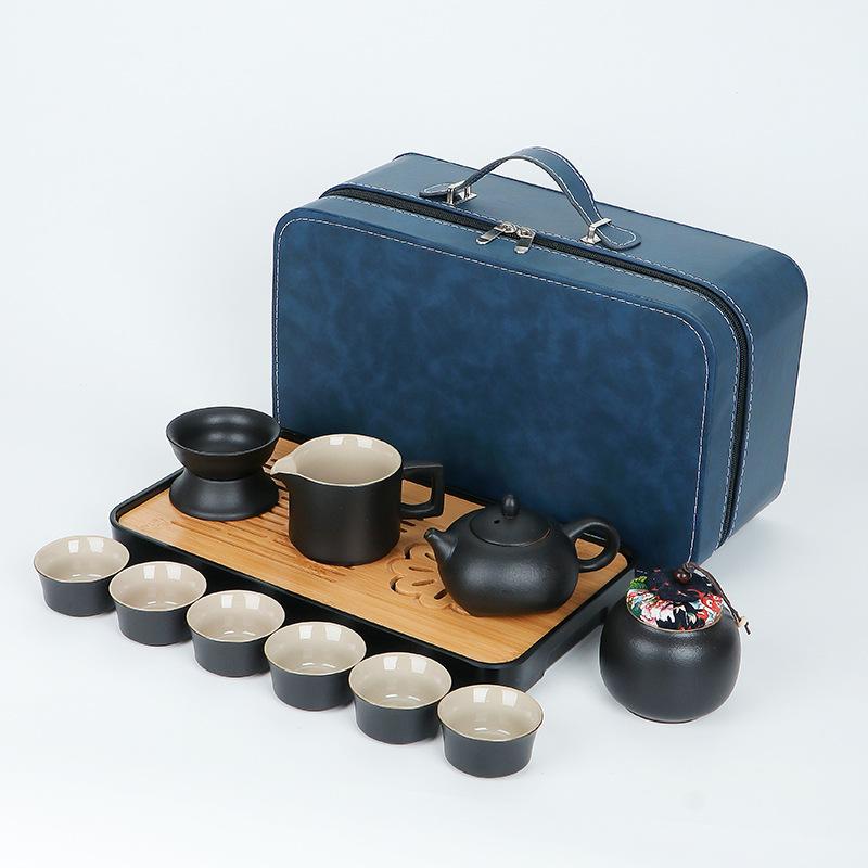 Travel tea set Outdoor portable teapot Household Kung Fu tea set Tea tray Ceramic business gift