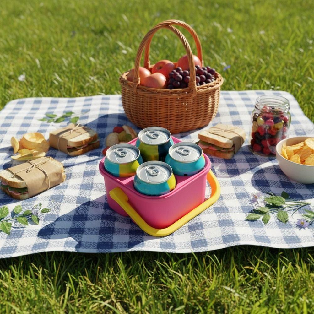 Square Travel Insulated Cooler Case 4-Can Thermal Drink Box Portable Drink Freezer Outdoor