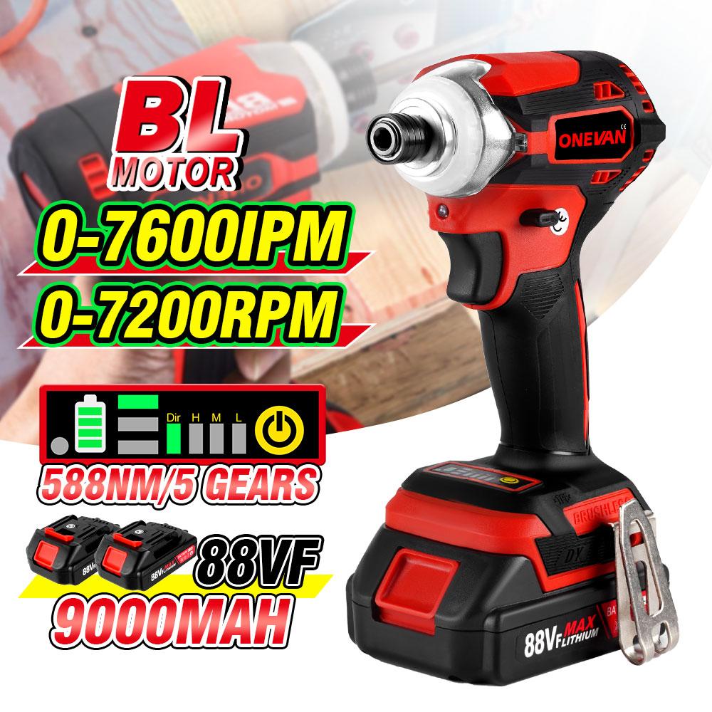 ONEVAN 588N.M Torque Brushless Electric Screwdriver 5 Speed  Cordless Impact Drill With 3 LED Light Battery For Makita 18V Tool