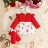 Набор из четырех предметов для младенцев: Треугольный боди с длинным рукавом и рукавами-крылышками, юбка с вишневым принтом, повязка на голову и носки