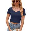 Summer V-neck Solid Color Short-sleeved T-shirt Loose Temperament Slim Tops for Women