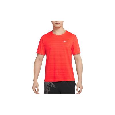 Футболка Dri-FIT Miler с принтом логотипа в полоску, быстросохнущая, удобная для бега, с круглым вырезом и коротким рукавом, мужская, оранжевая CU5993-635