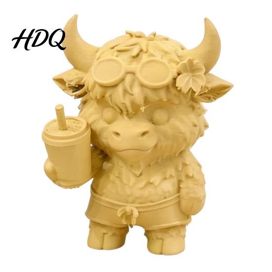 Молочный Чай Модель Коровы 2 шт. Милая Фигурка Горца 3D Печатные Статуэтки Пузырьков Забавный Аксессуар для Офисного Стола Летний Стиль Фермерского Дома Настольные Украшения,