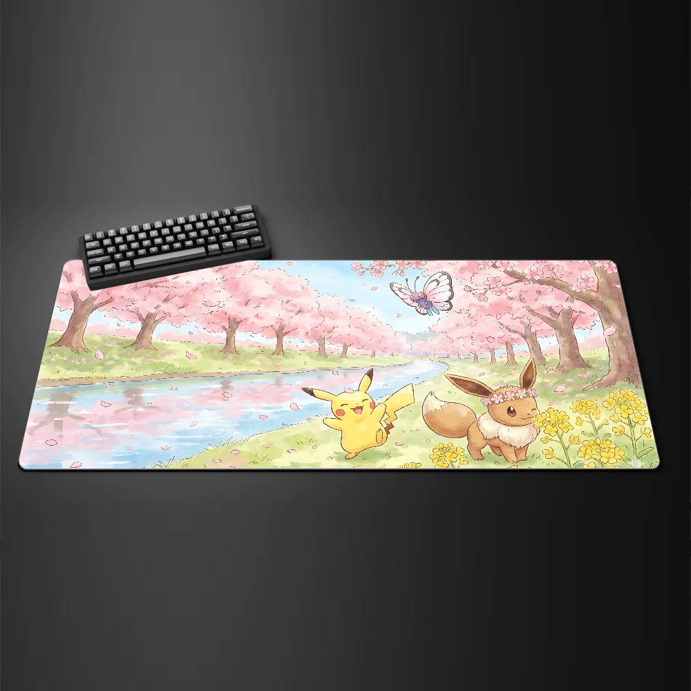 Pokemon Eevee Gaming Mouse Pad Large Desk Mat 2MM Stitched Edge Keyboard Pad Non Slip Rubber Base Office Table Mat