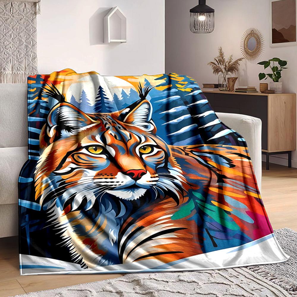 1PC Wildcat Forest Print Blanket, Soft Throw Blanket - Warm & Cozy for Couch, Bed, Office, and Travel yy250912188