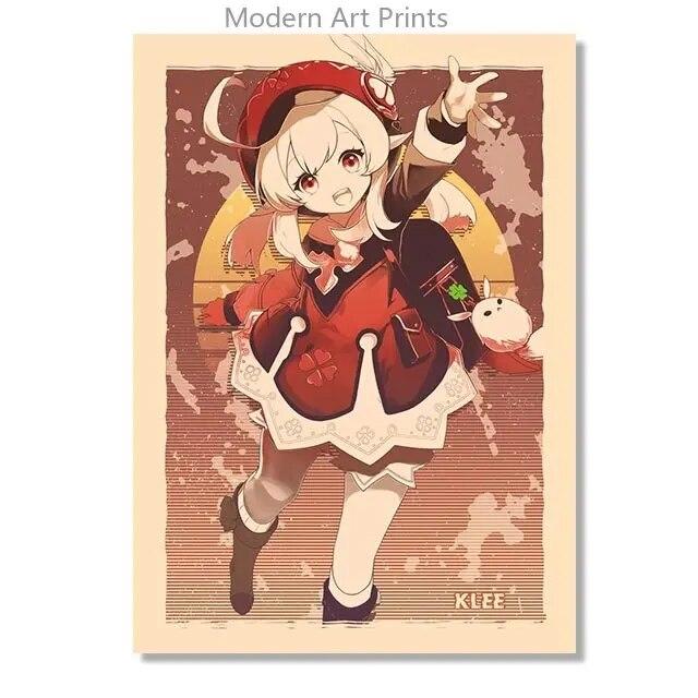 Ретро Genshin Impact Ganyu Hutao игровой плакат печать на холсте настенные аниме фотографии домашний декор комнаты без рамки