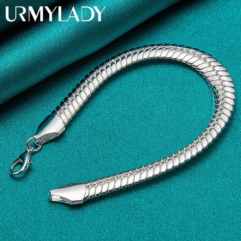 Браслет-цепочка из стерлингового серебра 925 пробы 10 мм с боковой змеей для женщин и мужчин, очаровательные ювелирные изделия для свадьбы, помолвки и вечеринки