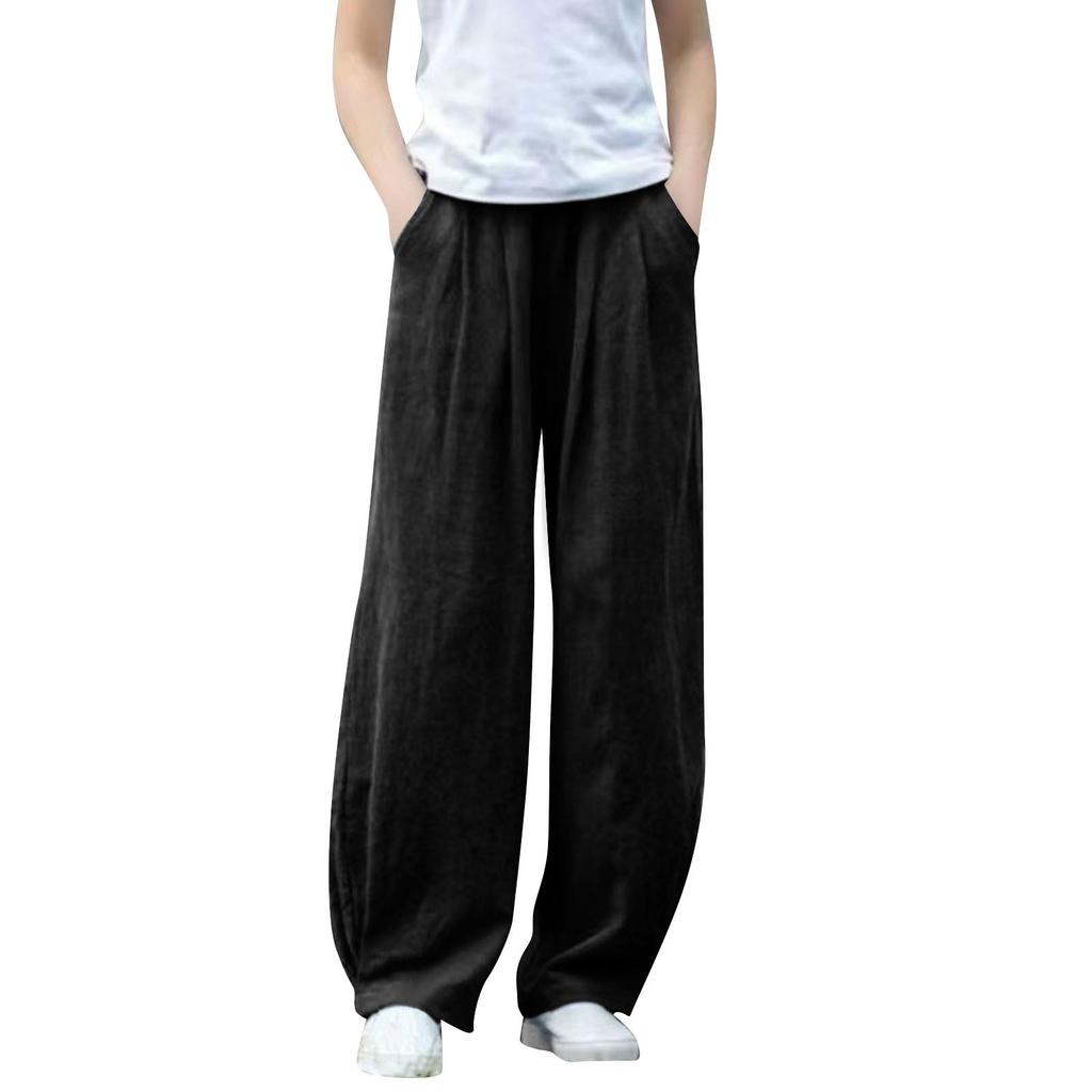 Женские шаровары из хлопка и конопли, литературные свободные повседневные брюки с эластичными штанинами, длинные брюки