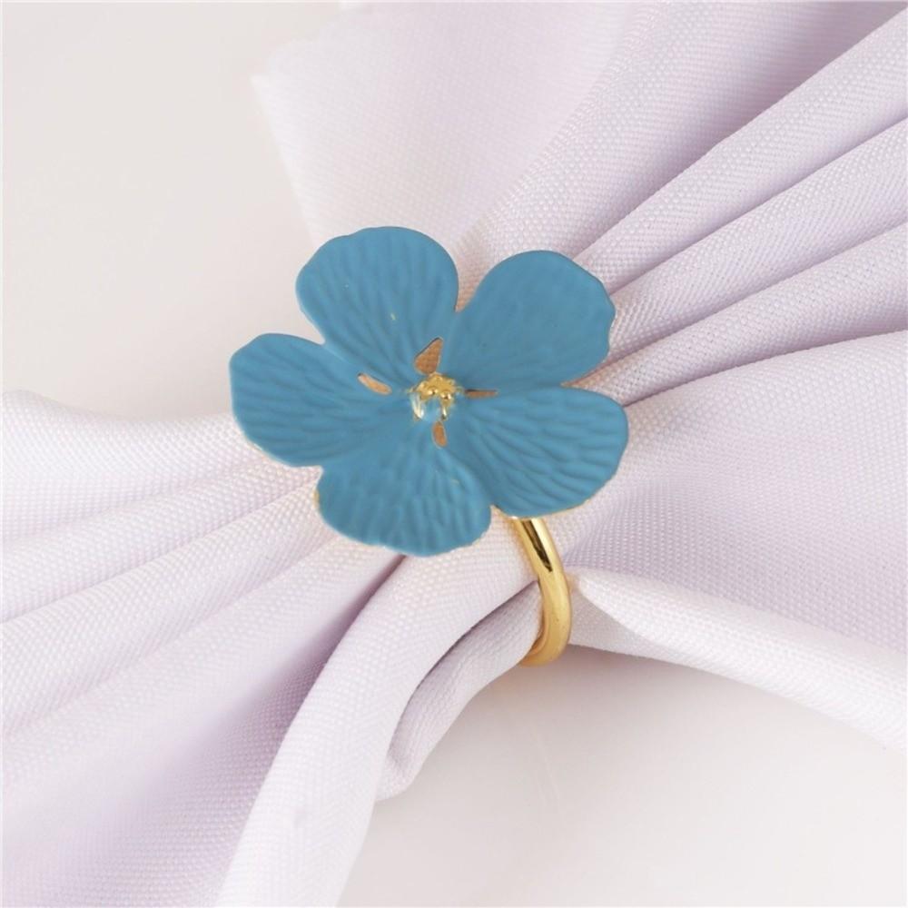 2PCS Five Petal Flower Napkin Rings Blue Napkin Holders New Napkin Buckles Banquet