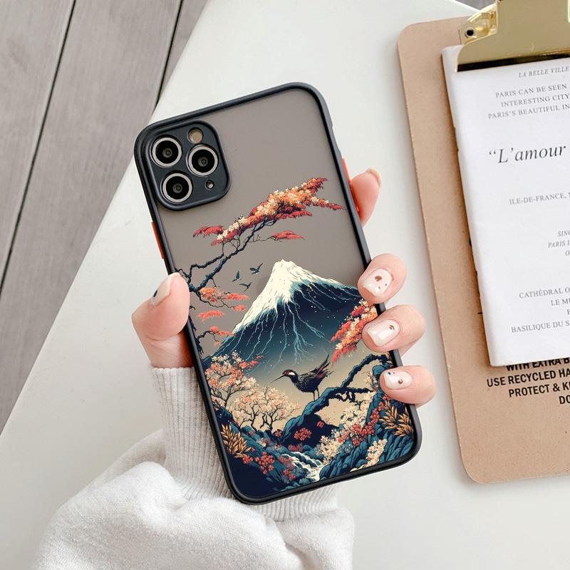 Японский эстетичный чехол для телефона с пейзажем горы Фудзи для iPhone 15 Plus 17 16 14 13 12 11 15 Pro Max Mini XR XS X Ударопрочный чехол