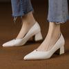 Элегантные женские туфли-лодочки на каблуке 2025 Мода Белые Черные На низком каблуке Вечерние Свадебные туфли Женские Туфли для платья Большой Размер 45