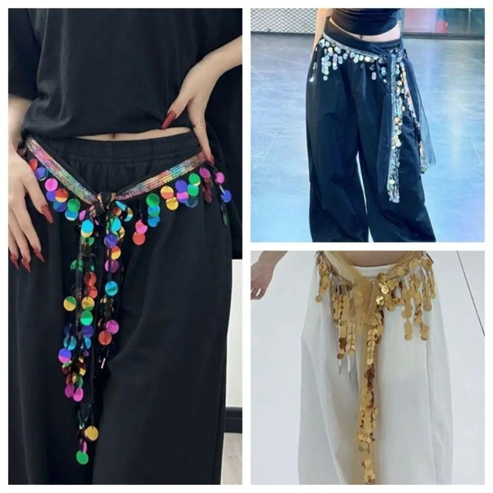 Cymbal Sequins Tassel Waist Wrap Adjustable Tie Stage Waist Chain  Stage Competition