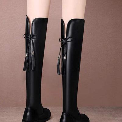Сапоги 2025 осень и зима новые осенне-зимние сапоги до колена эластичный бархат теплые высокие трубы тонкие плоские сапоги женские