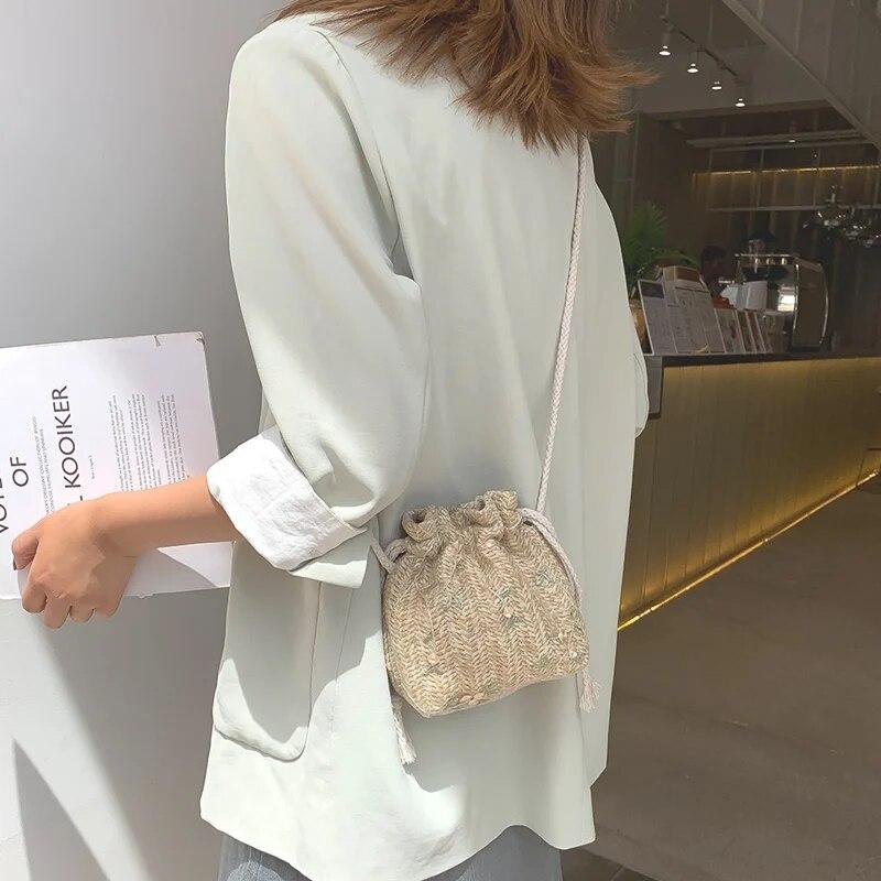 Женские тканые сумки на ремне, кружевная сумка-ведро на шнурке