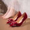 Two Wearing Red High Heels Women's Wedding French Wedding Shoes Stiletto Bride Shoes Summer 2025 New Xiuhe Wedding Dress