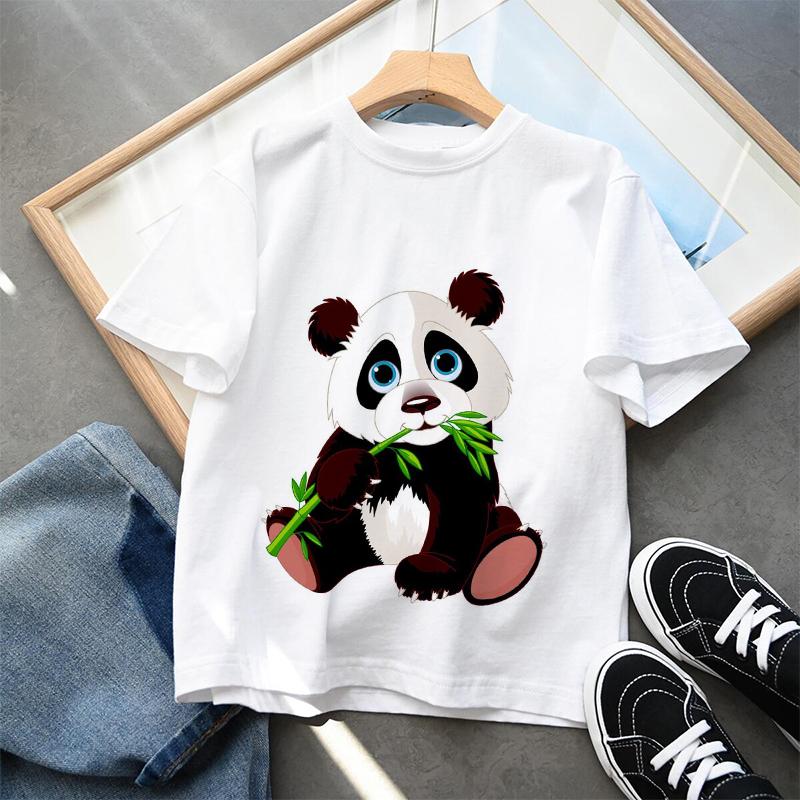Cute Panda Printed Dinosaur T-shirt For Boys Girsl Summer Outfit Tops Kids Casual T Shirt Kawaii Children Short Sleeve Clothes