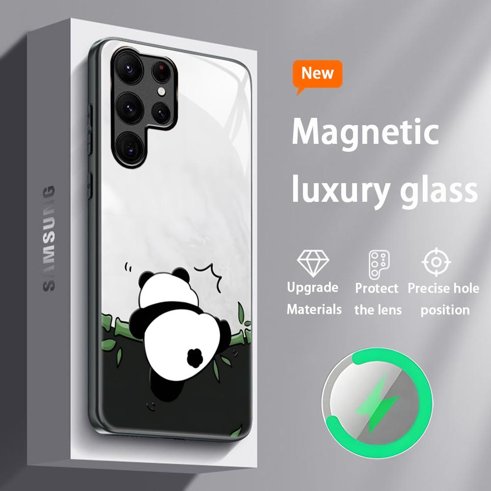 Популярный Милый Чехол-Картинка Панда для Samsung S25 S24 S23 S22 S21 S20 Plus Ultra Note20 Стеклянный Магнитный Чехол