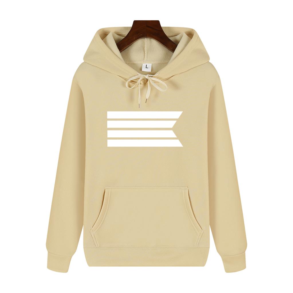 Minimalist Style Geometric White Stripe Print Sweatshirt, Casual Loose Hoodie for Men and Women, Spring and Autumn