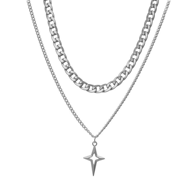 Personalized Punk Cross Star Chain Double Layer Necklace For Men Women Y2K Fashion Trend Rock Party Grunge EMO Accessorie2