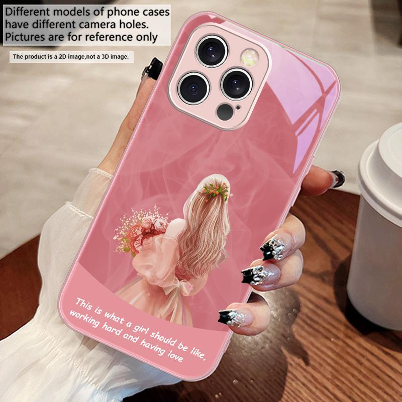 Девушка с цветами Для iPhone 17 Air 16 E 15 14 13 Plus 12 mini 11 17 Pro Max XR Xs Max 16E 7 8 Закаленное Стекло Чехол для Телефона
