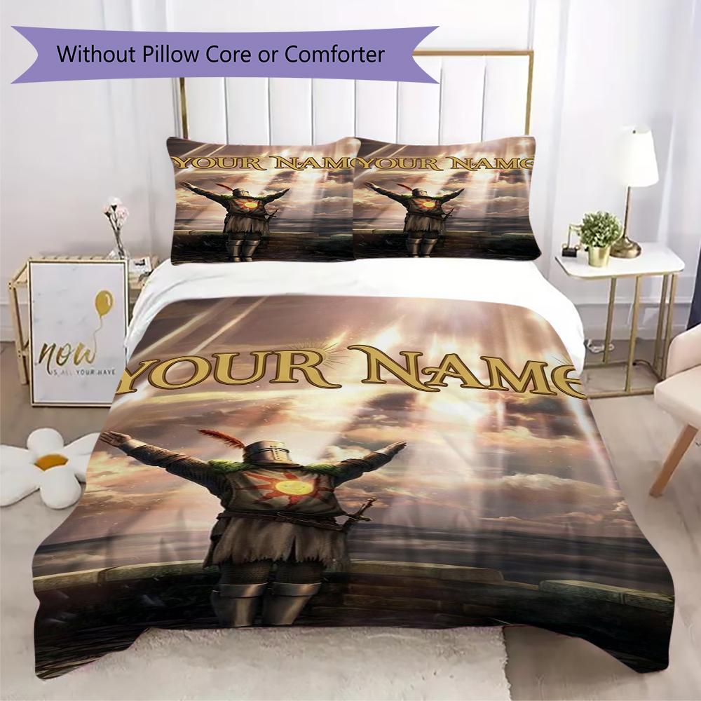 Custom Name Dark Souls Pattern Bedding uilt Set uilt Cover Pillowcase Home Decoration Birthday Gift (1*duvet cover+2*pillowcase without core)