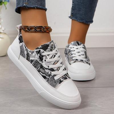 Обувь весна-осень Туфли с принтом Дышащие Низкие Ботинки на Шнуровке Большие Размеры Женские Туфли Плоская Подошва