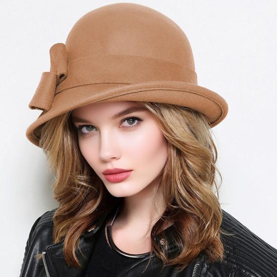 Женская шляпа-ведро из шерстяного фетра, винтажная шляпа-клош, федора, женская шляпа-котелок с бантом, зимняя, свадебная, для церкви, джазовая кепка