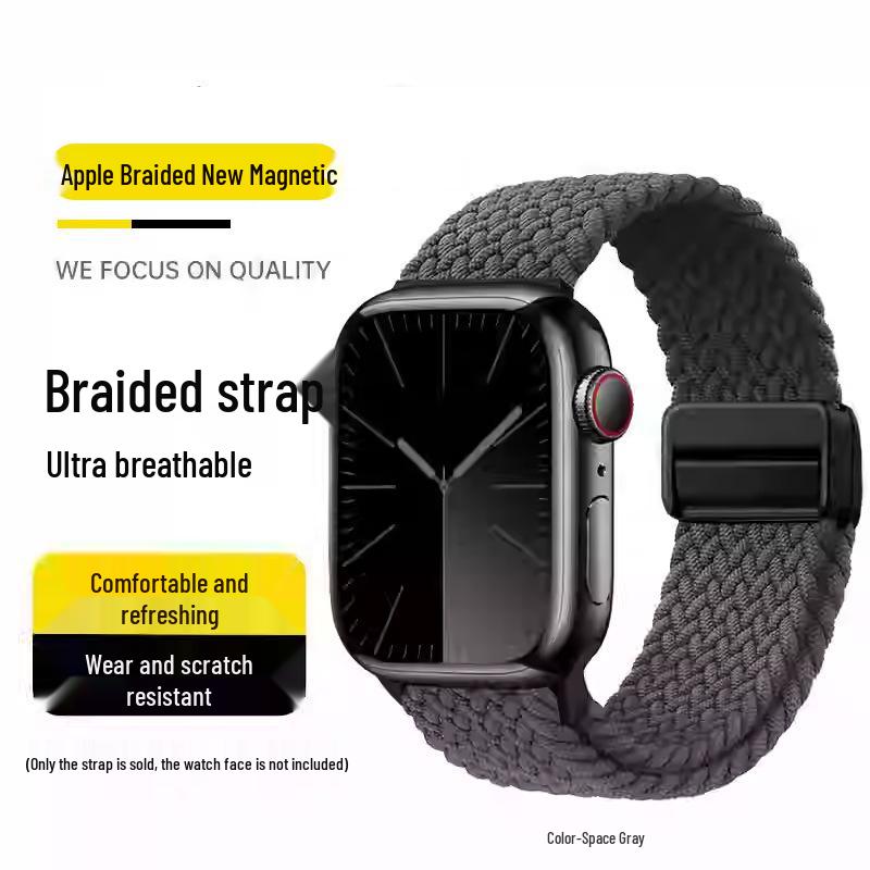 Совместимый эластичный плетеный нейлоновый магнитный ремешок для Apple Watch 4, 5, 6 и iWatch 7, 8, 9