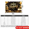2D Flat Banner, Black and Golden Luxury Birthday Backdrop, Crown, Cake, Balloons, Gift Box, Stars
