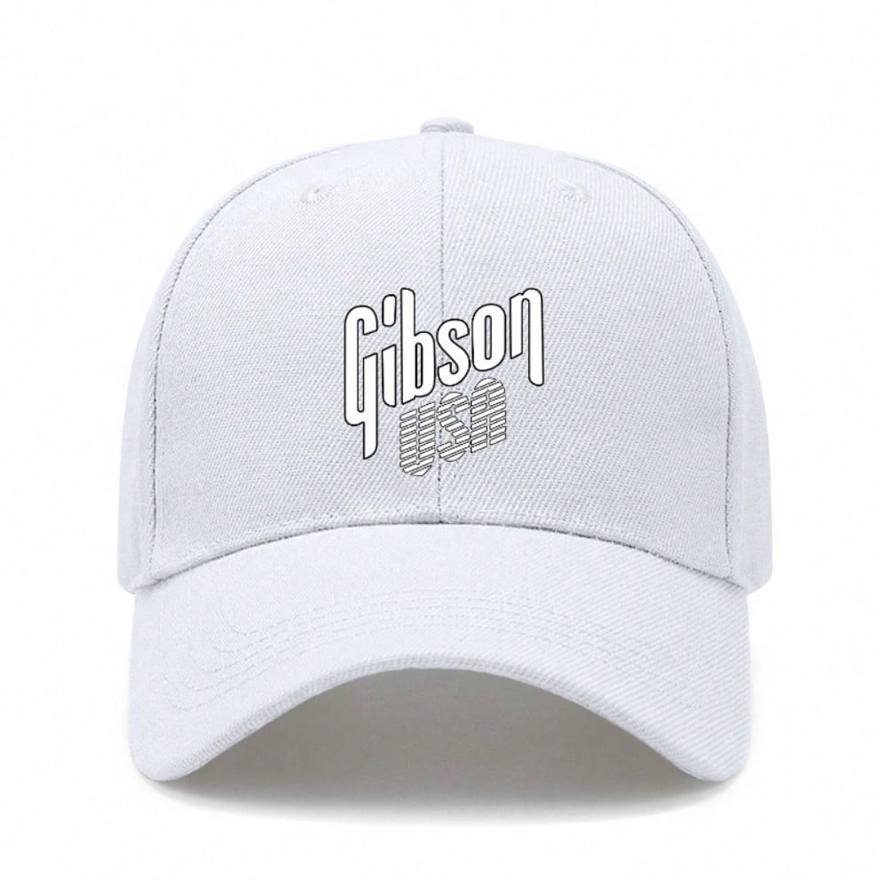 [Черная бейсболка] Унисекс с принтом «Gibson USA», полиэстер, регулируемая, дышащая, легкая, повседневная, уличная одежда, для ежедневного ношения, бейсболка
