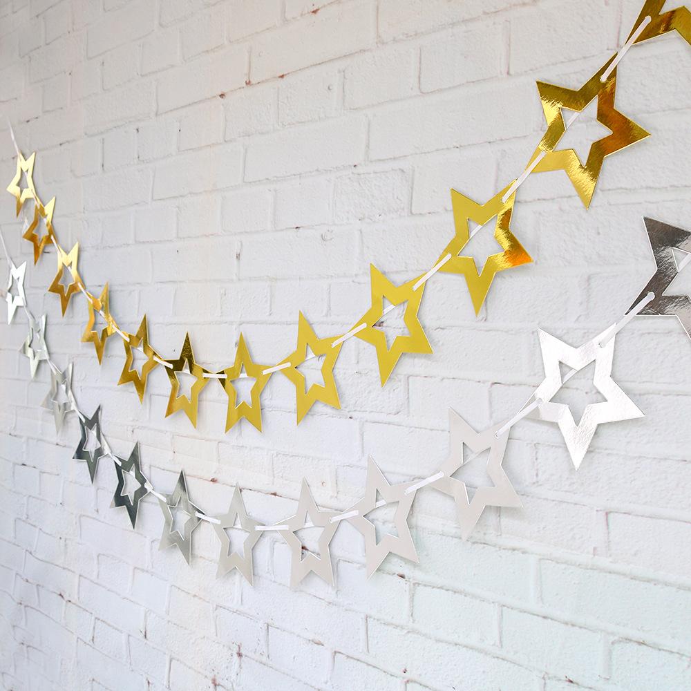 Hollow Five-pointed Star Paper Garland For Birthday Christmas Party Decorations