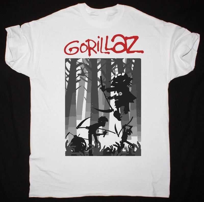 GORILLAZ БАНДА ЛЕС Тяжелый Хлопок Белая Унисекс Футболка