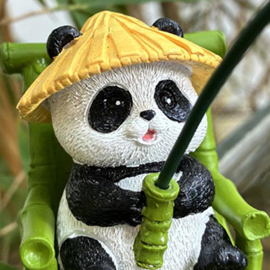 Мультяшная фигурка панды на рыбалке, сидящая панда, полимерная статуэтка, скульптура для улицы