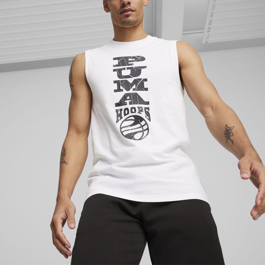 Puma Hooper Letter Print Повседневный дышащий жилет без рукавов с круглым вырезом для мужчин, топы, белый 624829-02