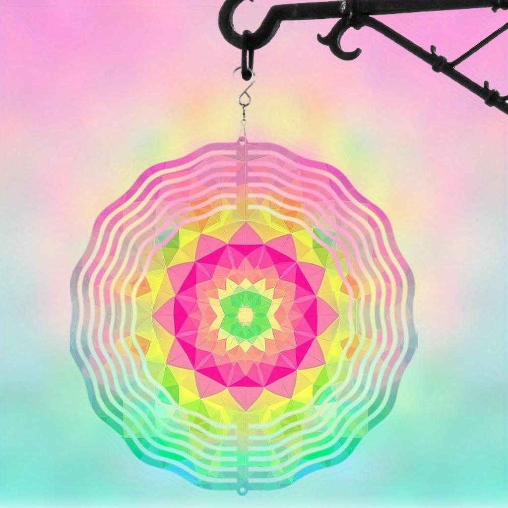 10-Inch Vibrant Metal Wind Spinner with 360° Hanging Hook – Colorful Geometric Design for Garden