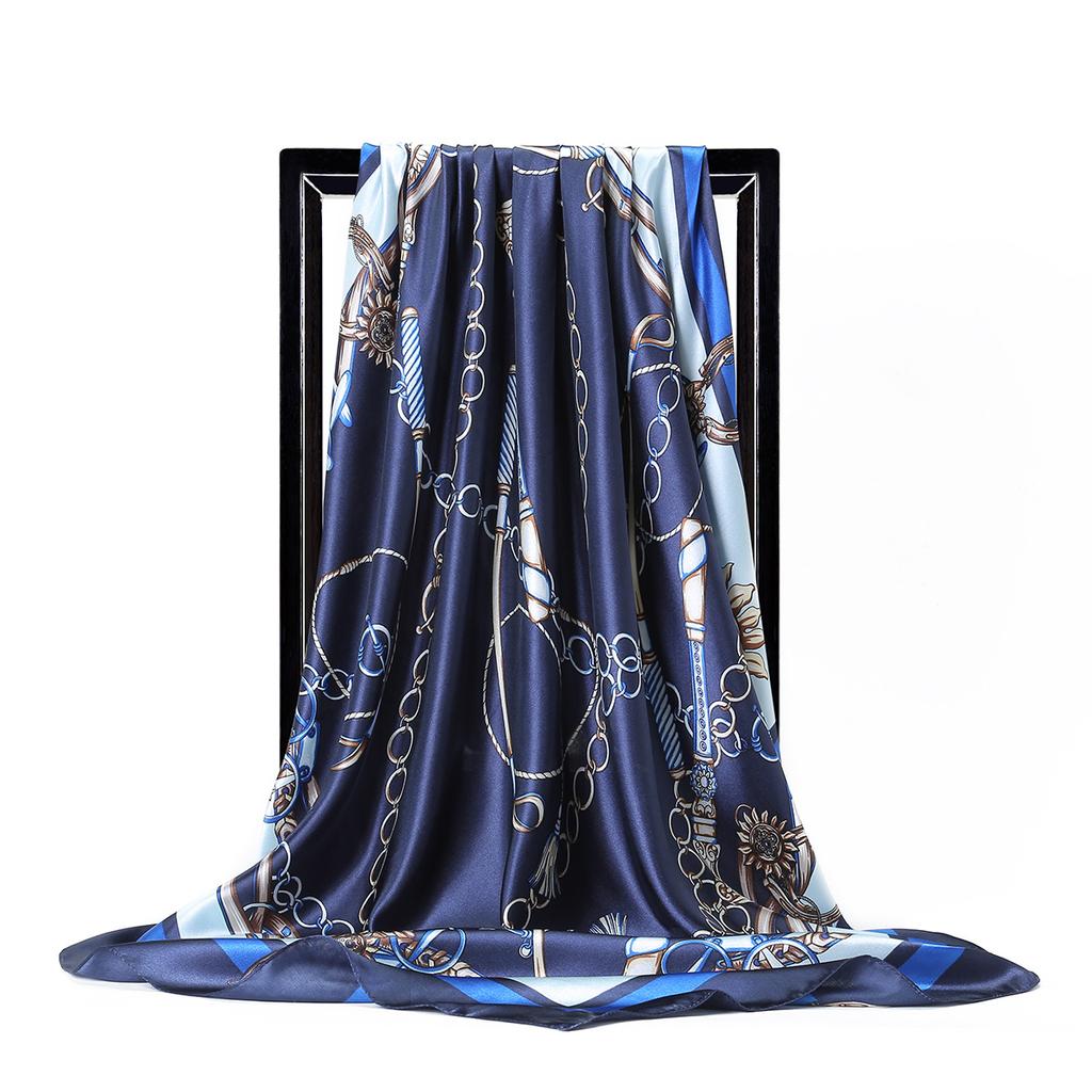 Women Fashion Square Vintage Print Satin Neckerchief Sun-Proof Scarf Scarves Shawl High Quality 1PC 90*90cm