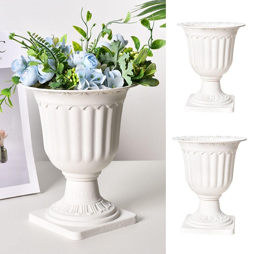 2pcs White Standing Flowerbed Roman Flower Vase Desktop Decor Ornament Planter  Flower Arrangement