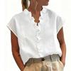 Women's Summer Solid Color V-Neck Lace Short Sleeve Top Fashion Casual T-Shirt 2026 New