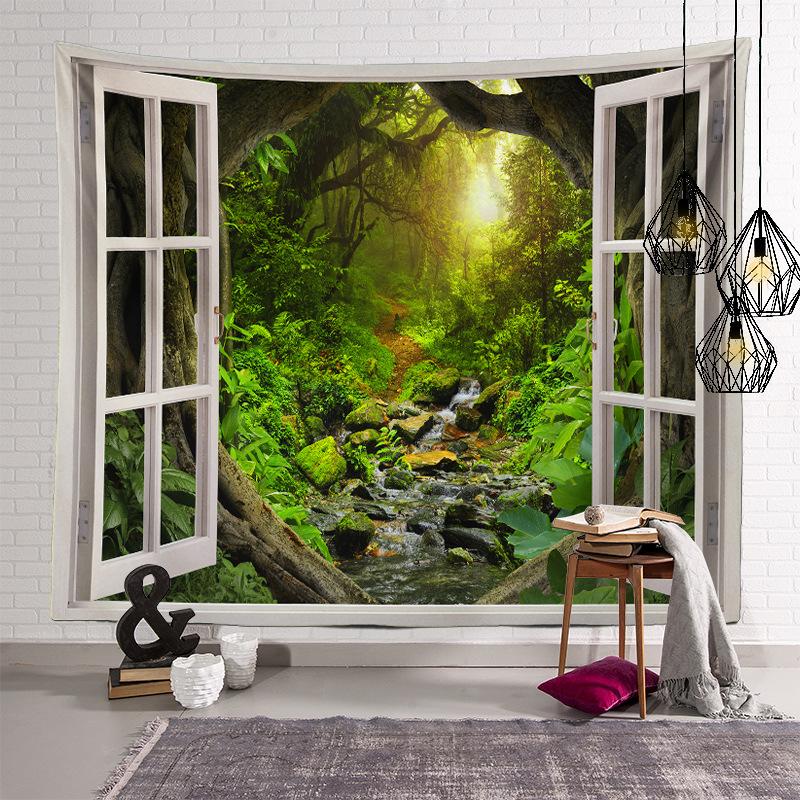 Украшение дома уединенный лесной гобелен, подвесная ткань, знаменитый горный пейзаж, настоящий фоновый тканевый гобелен