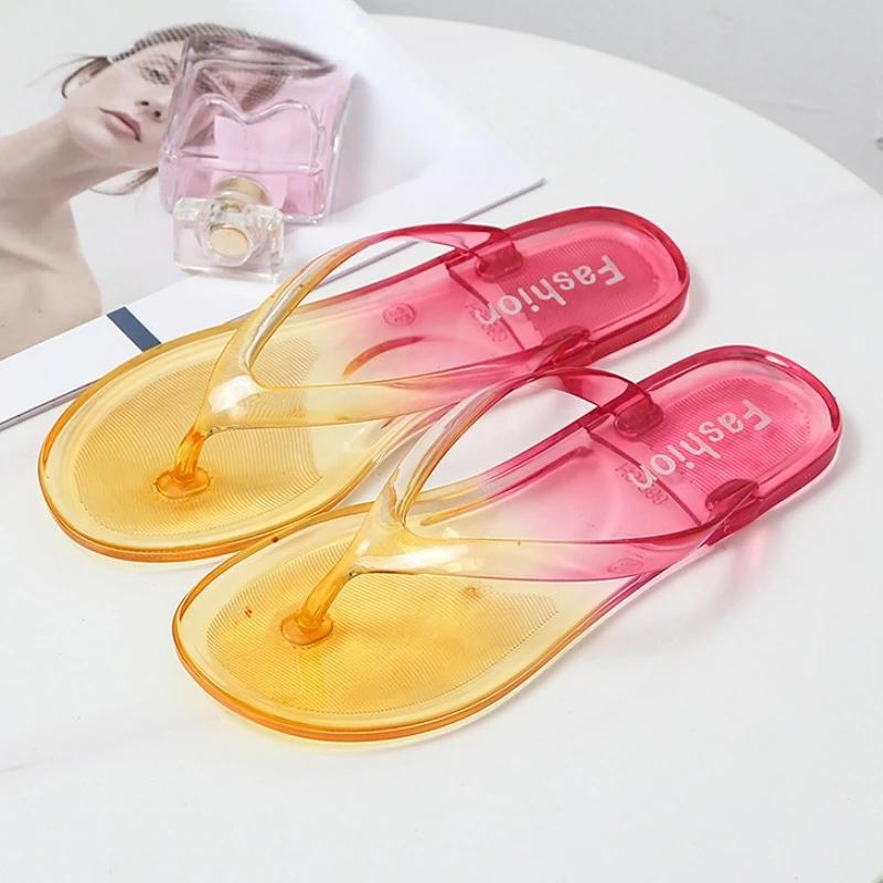 Шлепанцы, женские повседневные шлепанцы на плоской подошве, сандалии градиентных цветов, желейные пляжные шлепанцы, женские шлепанцы, женская обувь, 2024