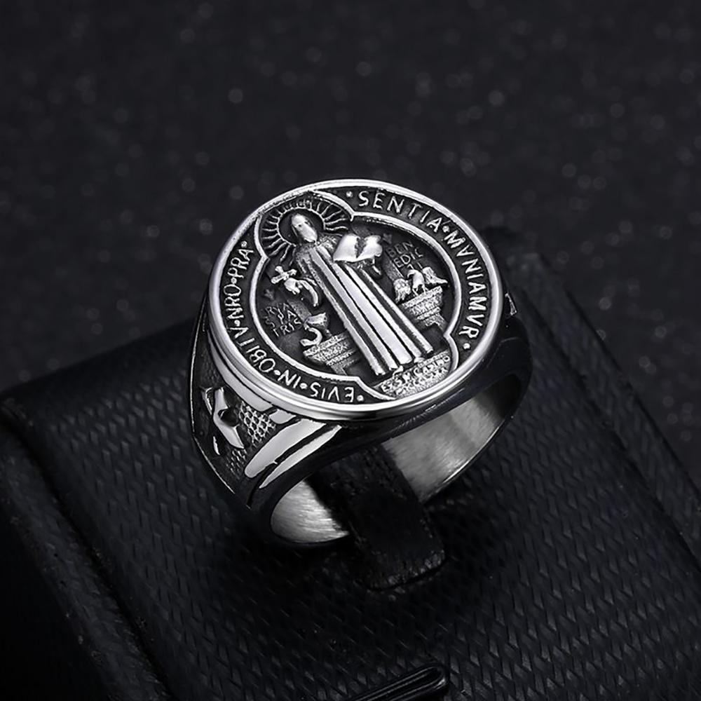 Винтажная нержавеющая сталь 316L Святой Св. Экзорцистские кольца Бенедикта для мужчин и мальчиков, модные, католический амулет, ювелирные изделия, подарки, дропшиппинг