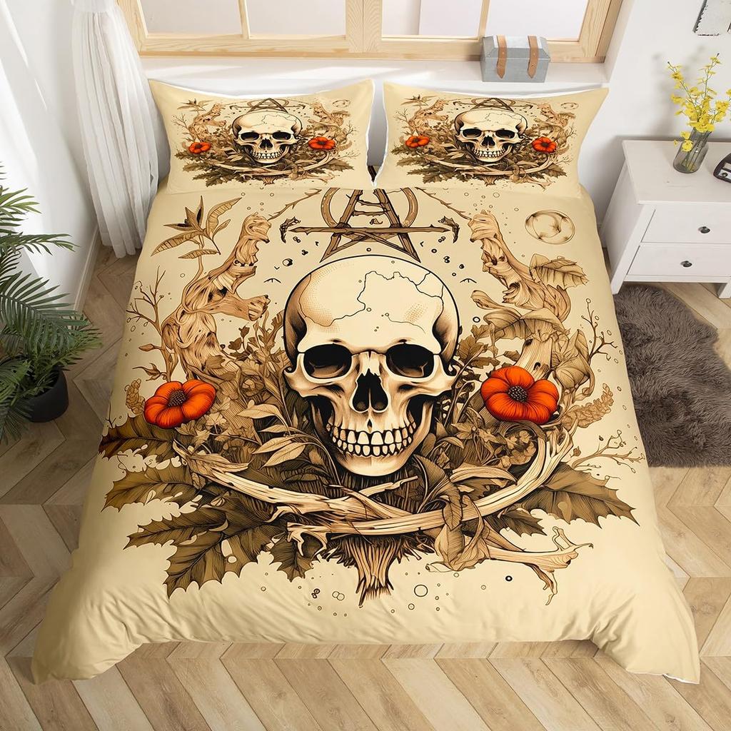 Готический комплект постельного белья с черепом Кинг Квин Богемный Скелет Солнце Пододеяльник Триповый Гриб Чехол для одеяла Цветок Растение Покрывало