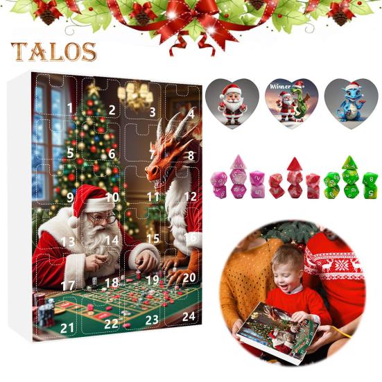 DND Dice Адвент-календарь 2024 Акриловые разноцветные многогранные игральные кости Набор для геймеров Ролевые игры 24-дневный рождественский календарь обратного отсчета