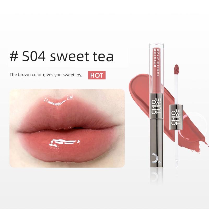Zhiyouquan Double-Ended Lip Glaze Lipstick Water-Gloss Lip Gloss Lock Color and Fix Makeup Moisturizing Genuine Zb