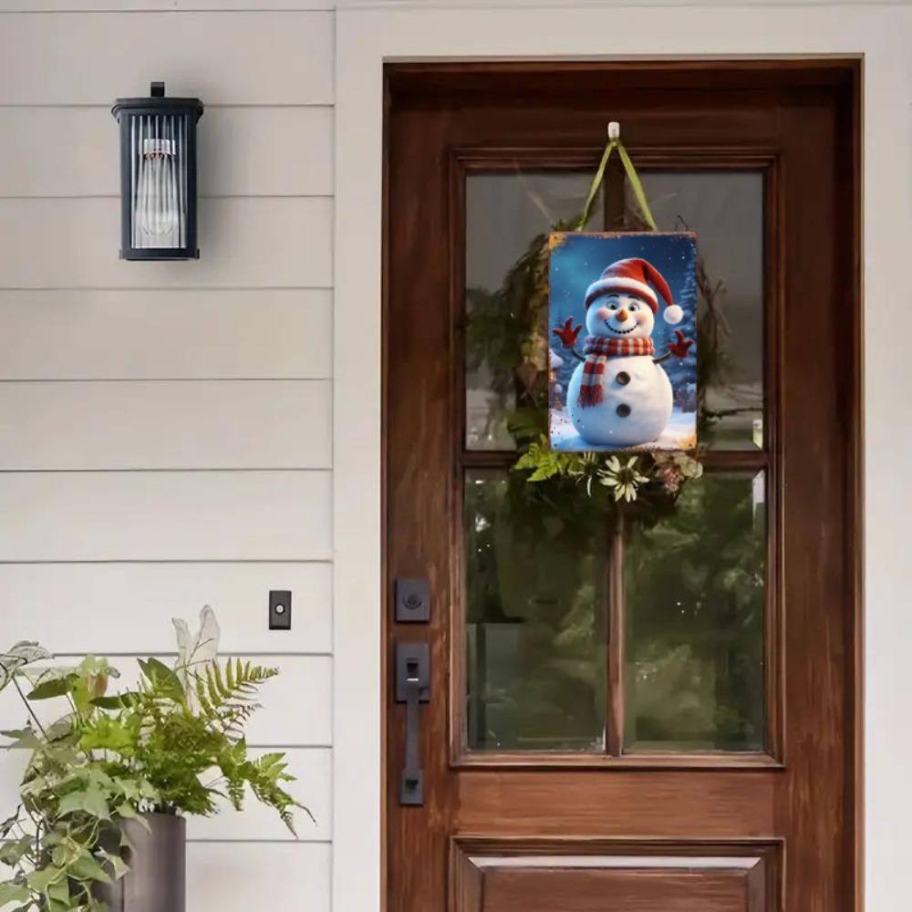 ПраздничнаяРождественскаяСнеговикТабличка 1шт Праздничная Рождественская Снеговик Металлическая Табличка - Прочная Водонепроницаемая, Предварительно Просверленная для Дома/Кухни