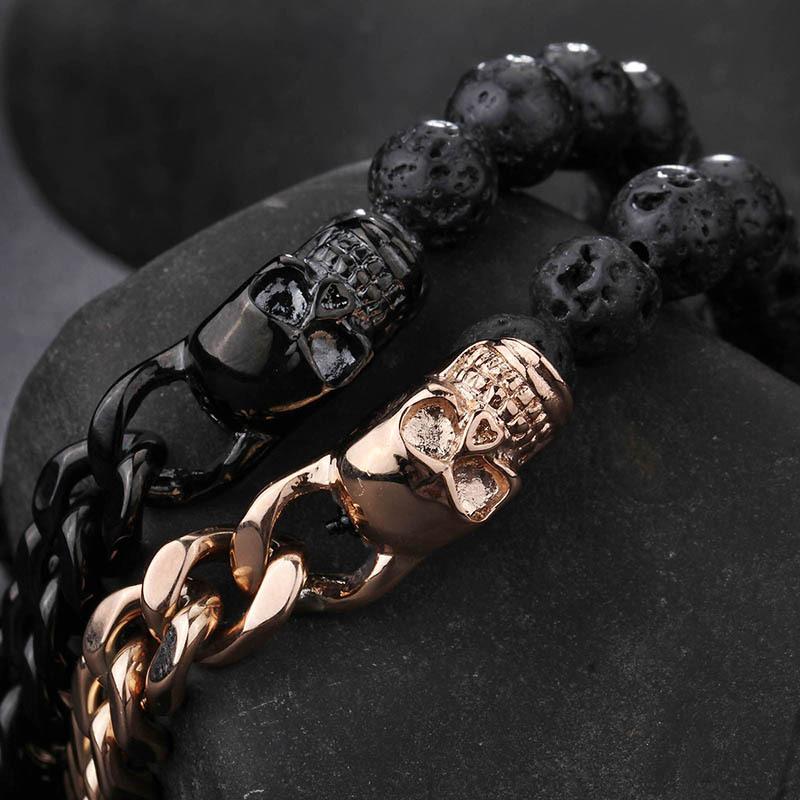 Source Jewelry Integrity Pass Браслет из нержавеющей стали с бусинами в виде черепа и Будды из вулканического камня