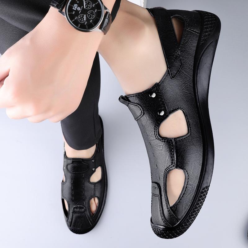 Пляжные сандалии, модные повседневные кроссовки для отдыха на открытом воздухе, мужская обувь, мужские мокасины из натуральной кожи, мужские сандалии, ручная работа, летняя мужская обувь