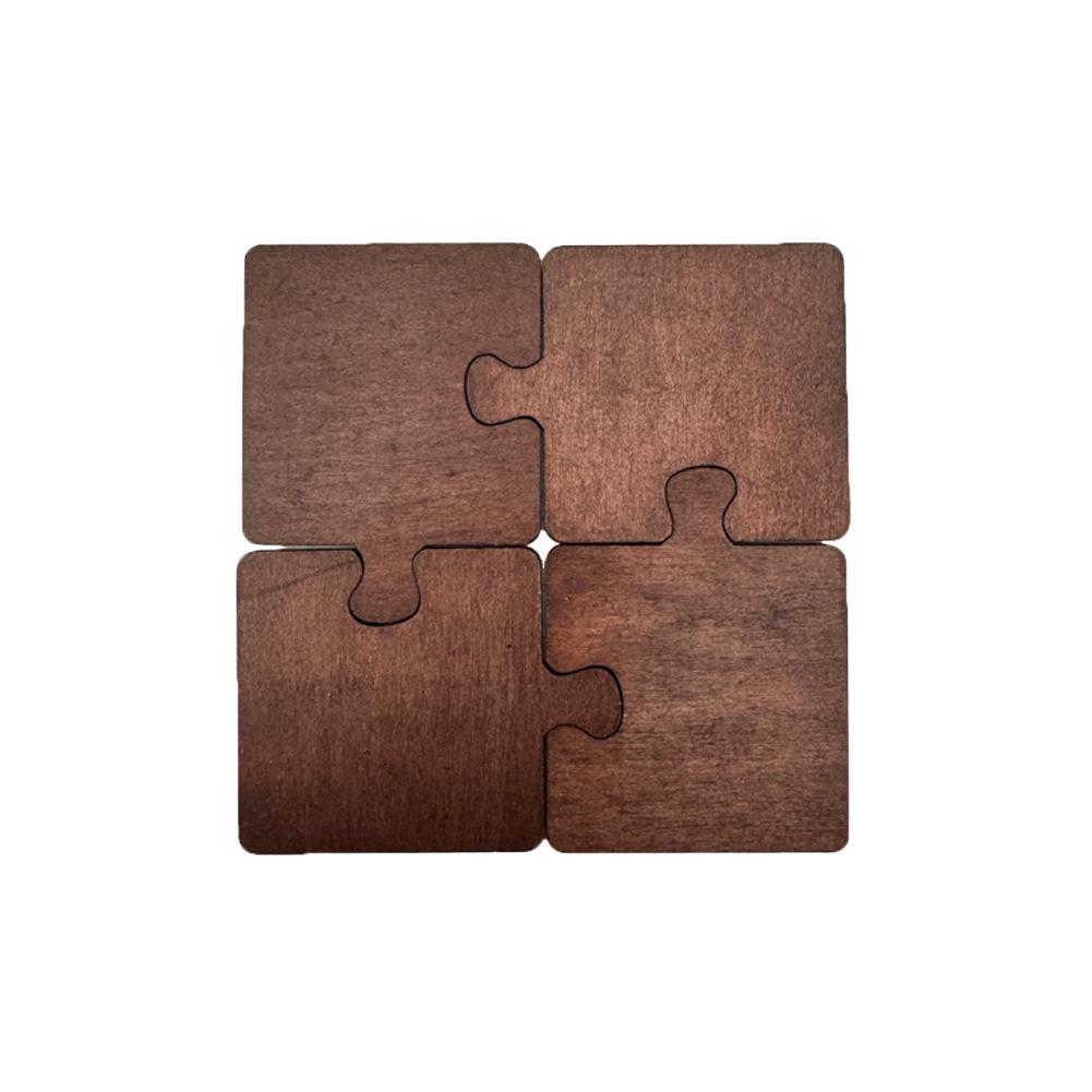4pcs Vintage Wooden Puzzle Coaster High Temperature Resistance Table Mat for Home Office Marble Table